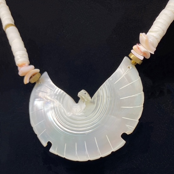 Heishi Beaded Carved Mother of Pearl “Thunderbird” - Picture 3 of 3